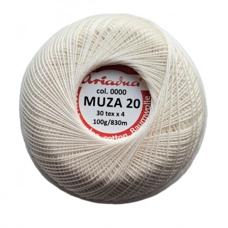 Cotton crocheting yarn "Muza 20", 830m, color 0000-ecru/100g