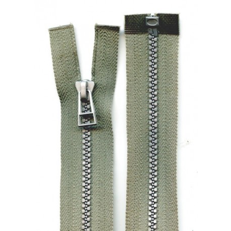 Open end plastic Zipper P40, 70 cm length, color T-31 - olive with silver teeth/1 pc.