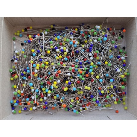 Smeigtukai stiklinėmis spalvotomis galvutėmis/0.6x30 mm/1000vnt.