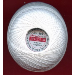 Cotton crocheting yarn "Muza 20", 830m, color 400-white/100g