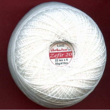 Cotton crocheting yarn "Zefir 20"/1pc./color 400-white