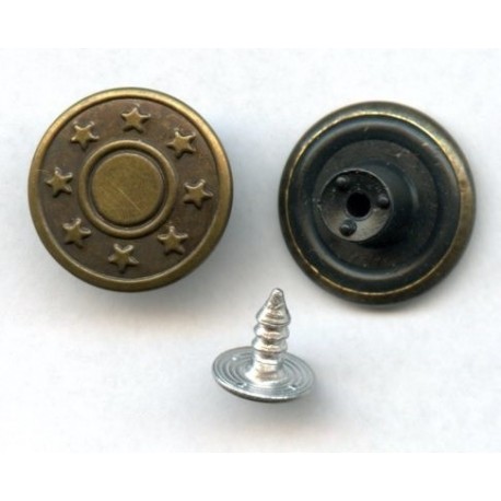 Jeans Tack Button 17 mm  "Stars", Old Brass, plastic Base, nickel free/1 pc.