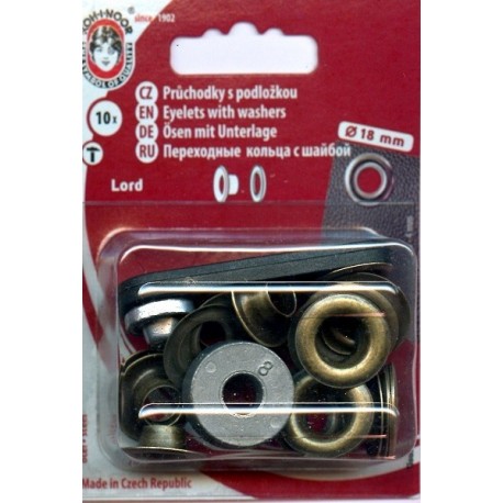 Eyelets with washers 8 mm set LORD/old brass/10pcs.