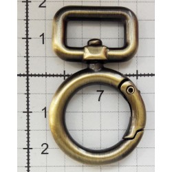Metal ring carabiner 17 mm with loop, old brass/1 pc.