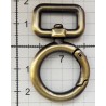 Metal ring carabiner 17 mm with loop, old brass/1 pc.