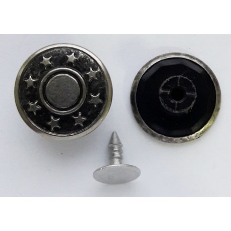 Jeans Tack Button 17 mm Plastic Base, "Stars", Black Nickel/1 pc.