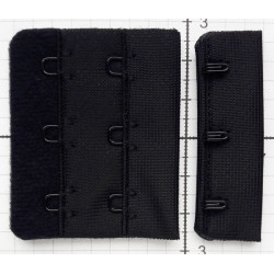 Black Bra Hook and Eye Replacement Closure with  Black Hardware - 3 Rows/1 pc