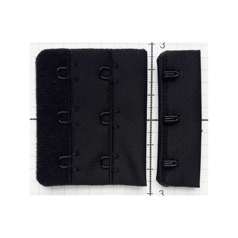 19275 Black Bra Hook and Eye Replacement Closure with Black Hardware - 3  Rows/1 pc 